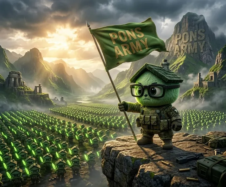 PONS ARMY mascot raising the flag before the assembled army
