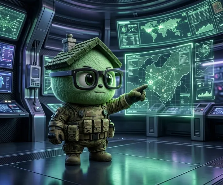 PONS ARMY mascot directing operations from command